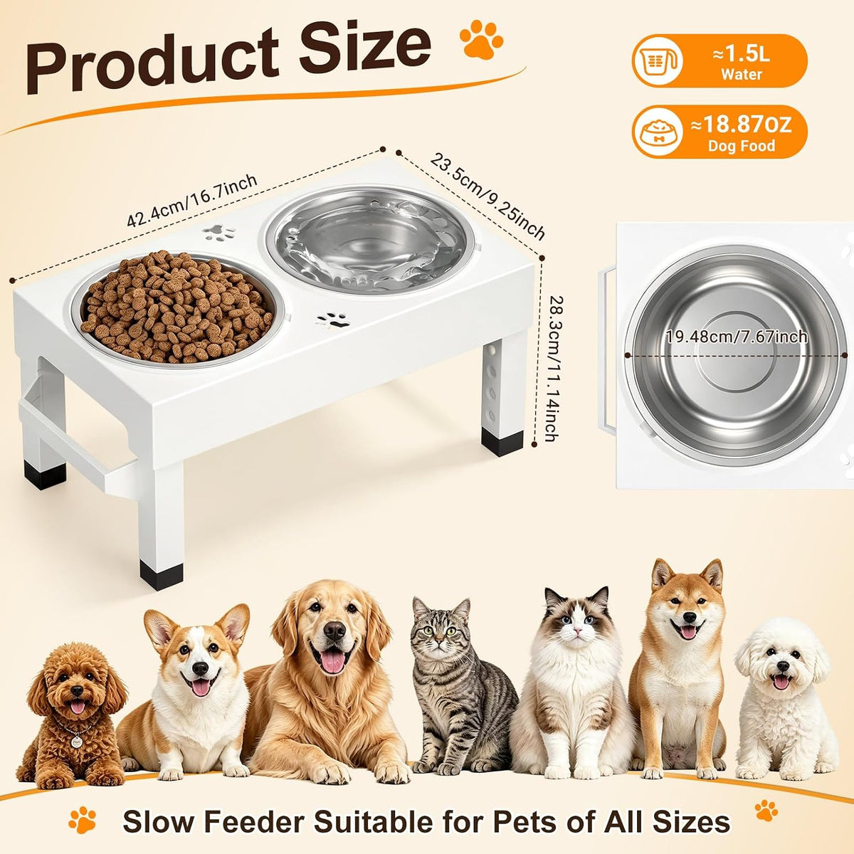 Elevated Dog Bowls Stand Large Breed - White - image 3