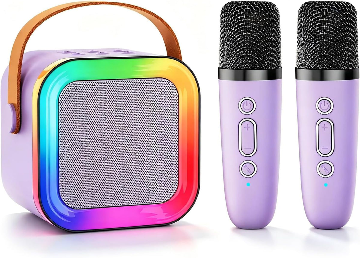 Mini Kids Karaoke Machine Ages 3-12 - Purple - 2 Mics
