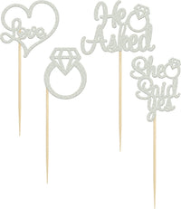 Gyufise He Asked She Said Yes Cupcake Toppers Gold Glitter Diamond - Silver - image 3