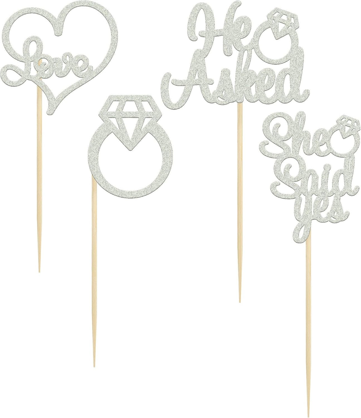 Gyufise He Asked She Said Yes Cupcake Toppers Gold Glitter Diamond - Silver - image 3