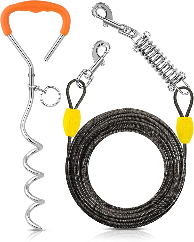 Petbobi Dog Tie Out Cable and Stake - 40 ft (120 lbs) / Black