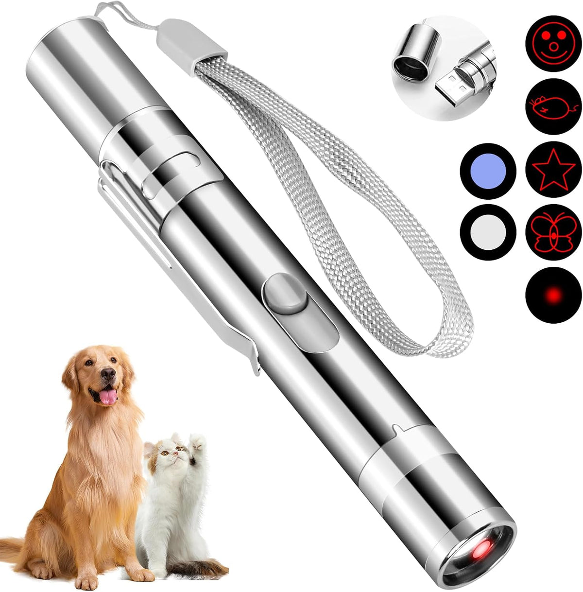 Cat Toy, USB Rechargeable, 3 Light Modes, 5 Fun Patterns, Indoor – Essentials for Cats - 1 pcs red light