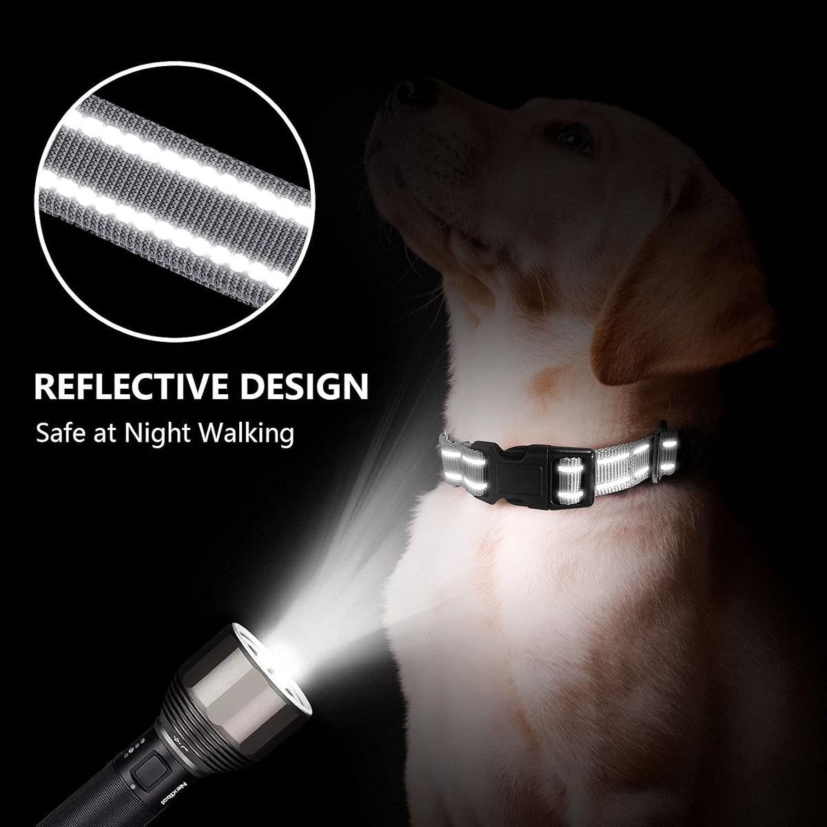 Martingale Collar for Dogs, Reflective Escape Proof, M - Sliver / Large - image 3