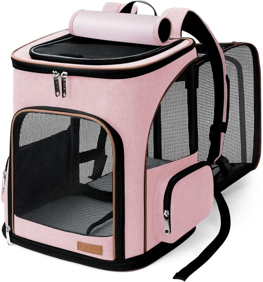 Lekereise Cat Backpack Expandable Pet Carrier Backpack for Small Cats - Pink / XL-Mesh Window