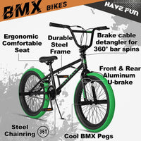 cubsala Crossea 18 20 Inch Kids Freestyle BMX Bike for 5-13 Years Old – Fun for Kids & Family - Black & Green / 20 Inch / With 4 Pegs&360° Rotator - image 2