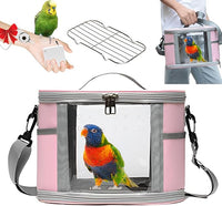 Bird Travel Carrierm, Small Bird Travel Backpack Carrier Cage with Tray and Breathable Clear Window, for Parakeet Cockatiel Budgies, for Camping Hiking (Large-Pink)