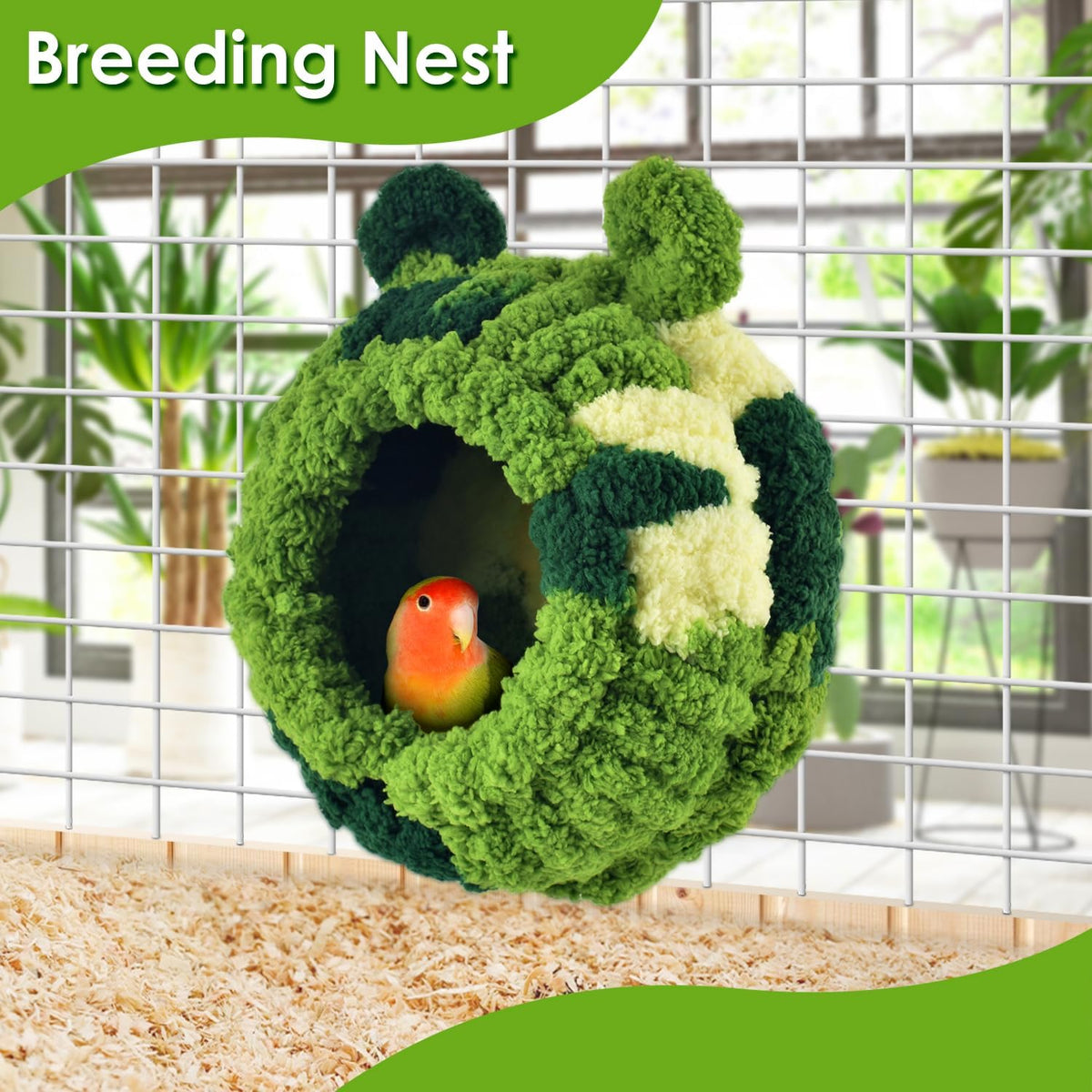 KATUMO Bird Nest, Small Sun Conure Breeding House Parrotlet Snuggle Hut Lovebird Bed for Conure - L (Green) - image 4