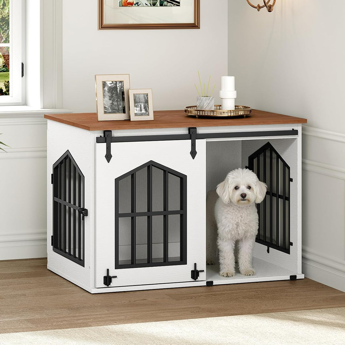 MAHANCRIS Dog Crate Furniture - White and Walnut