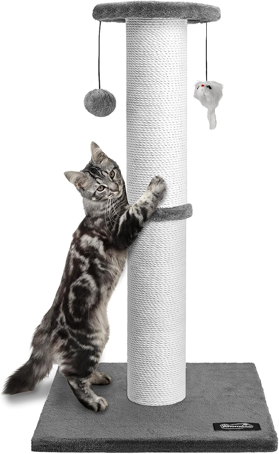 34-Inch Tall Cat Scratching Post for Large Cats, Stable Base - Gray