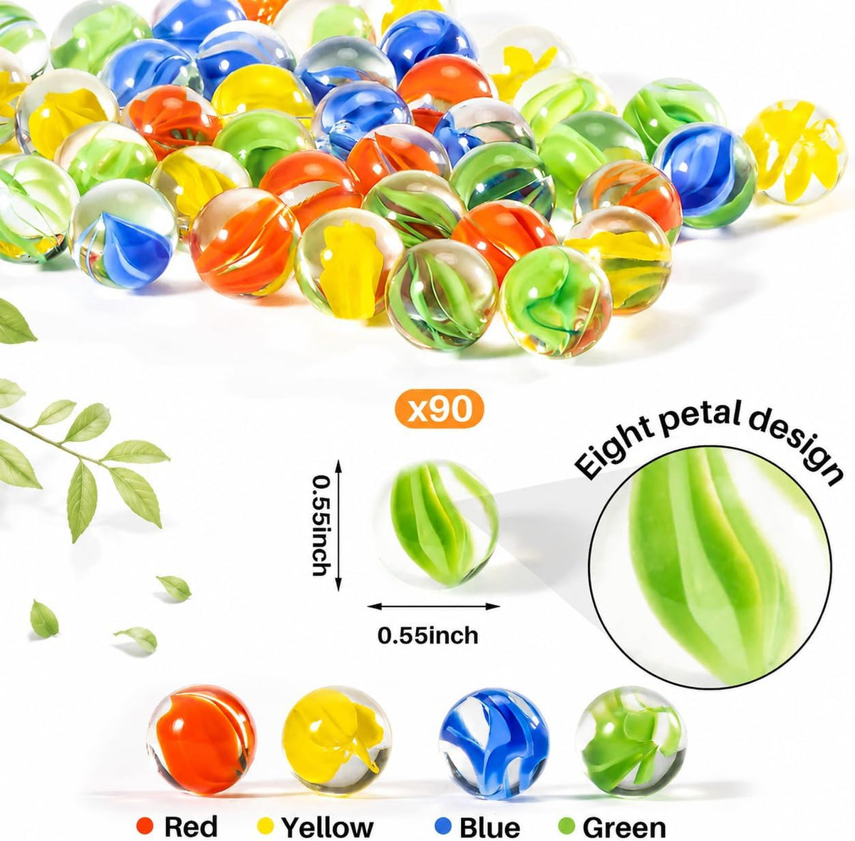 Sukh 78 Pcs Glass Marbles - 90 Pcs - Red, Blue, Green, Yellow - image 2