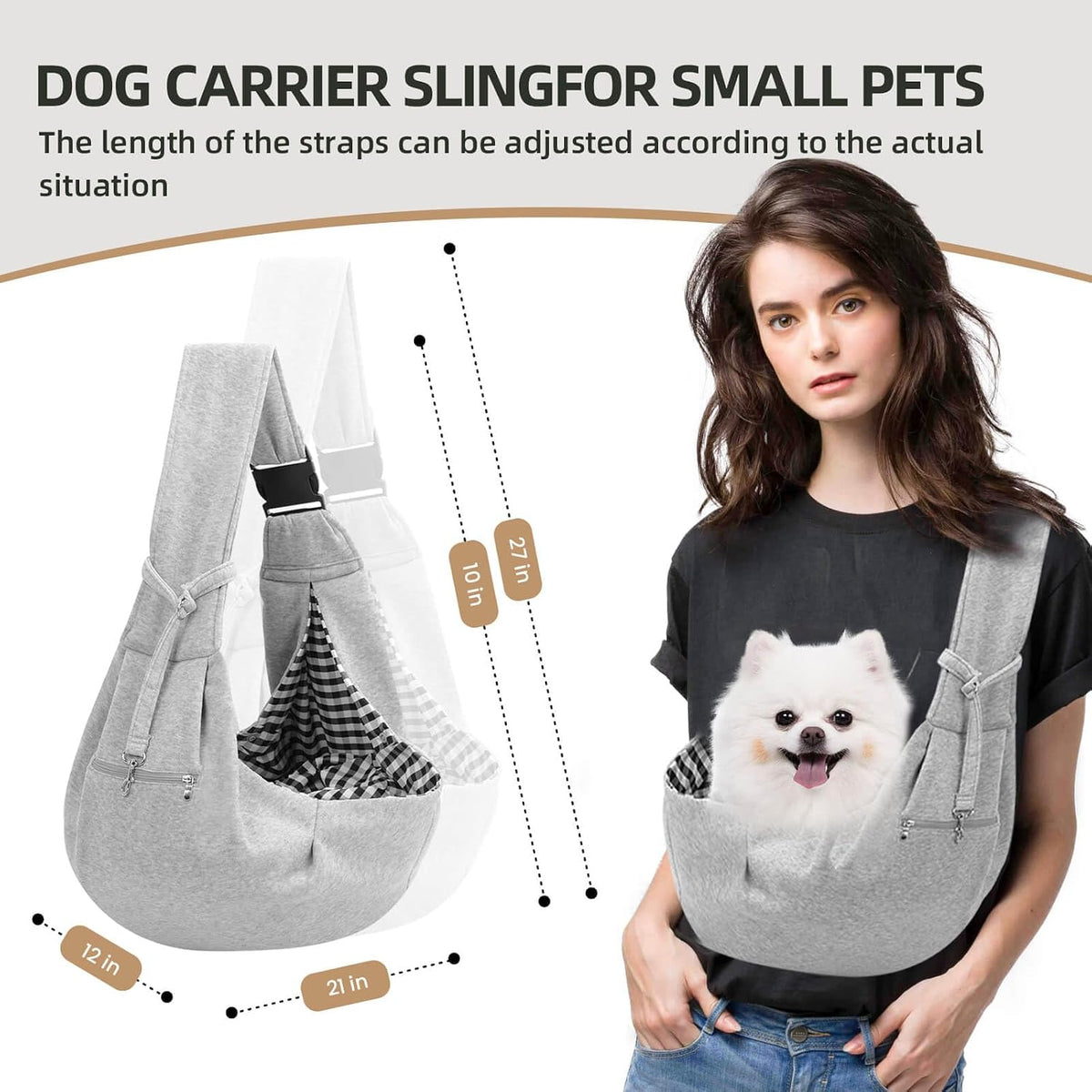 Adjustable Dog Sling Carrier with Pocket - Gray - image 3