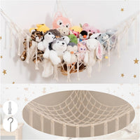 Lilly's Love white macrame stuffed animal hammock hanging in a bedroom corner - view 10
