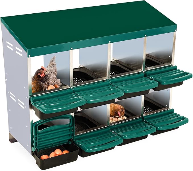 Chicken Nesting Box, 8 Hole 2 Layer Hen Nest Boxes, Nesting Boxes for Chickens, Roll Away Eggs Laying Boxes,Cleanable Pull Out Hen Roosting Boxes