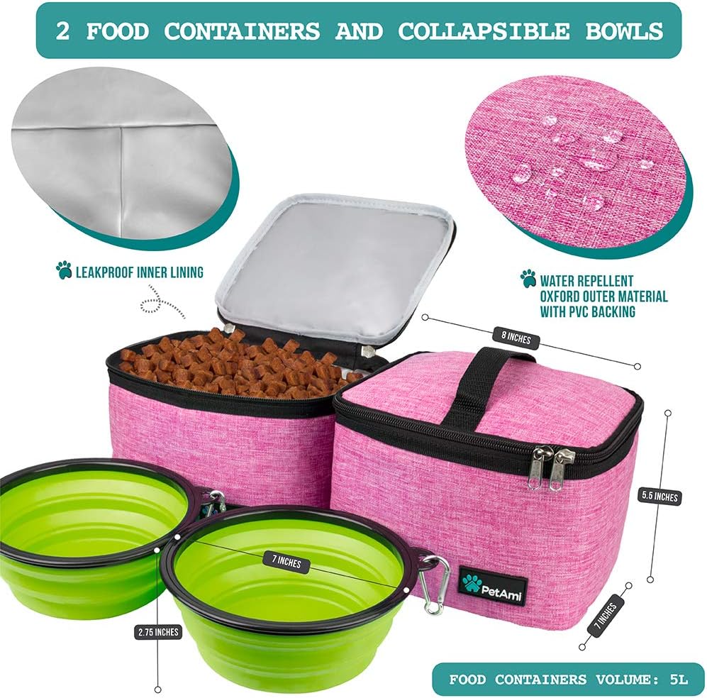 PetAmi Dog Travel Bag Organizer, Pet Supplies Diaper Tote - Large - 15.5"L x 9.5"W x 14.0"H / Pink - image 3