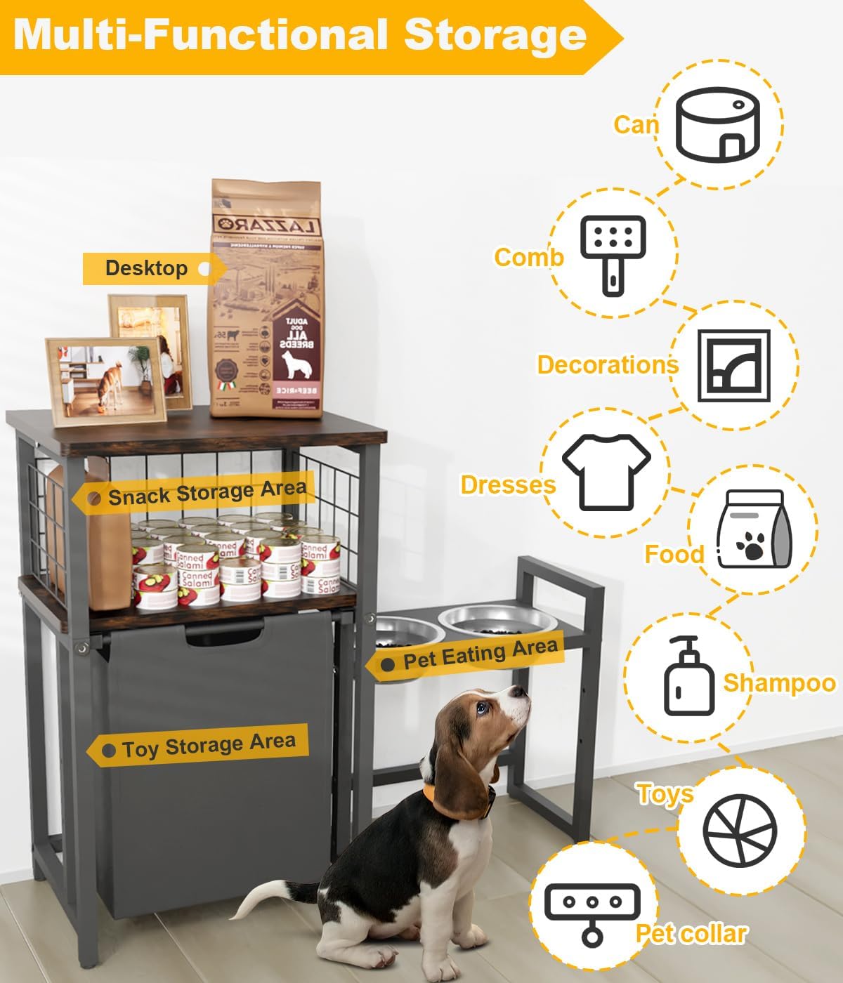 30.6Long x 26.2 High Elevated Dog Bowl Stand with Storage - Black - image 3