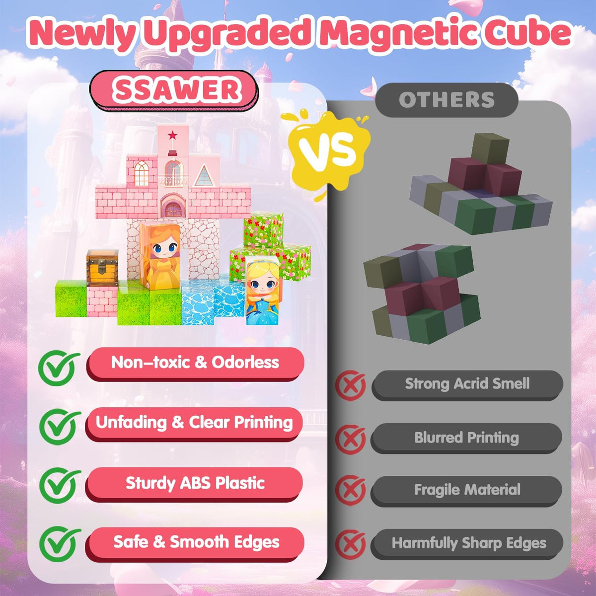 SSAWER 48 piece magnetic blocks travel set with colorful building cubes - view 16