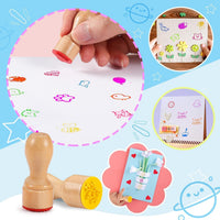 MeCids 21-piece wooden stamp set for kids with animal and party designs - view 4