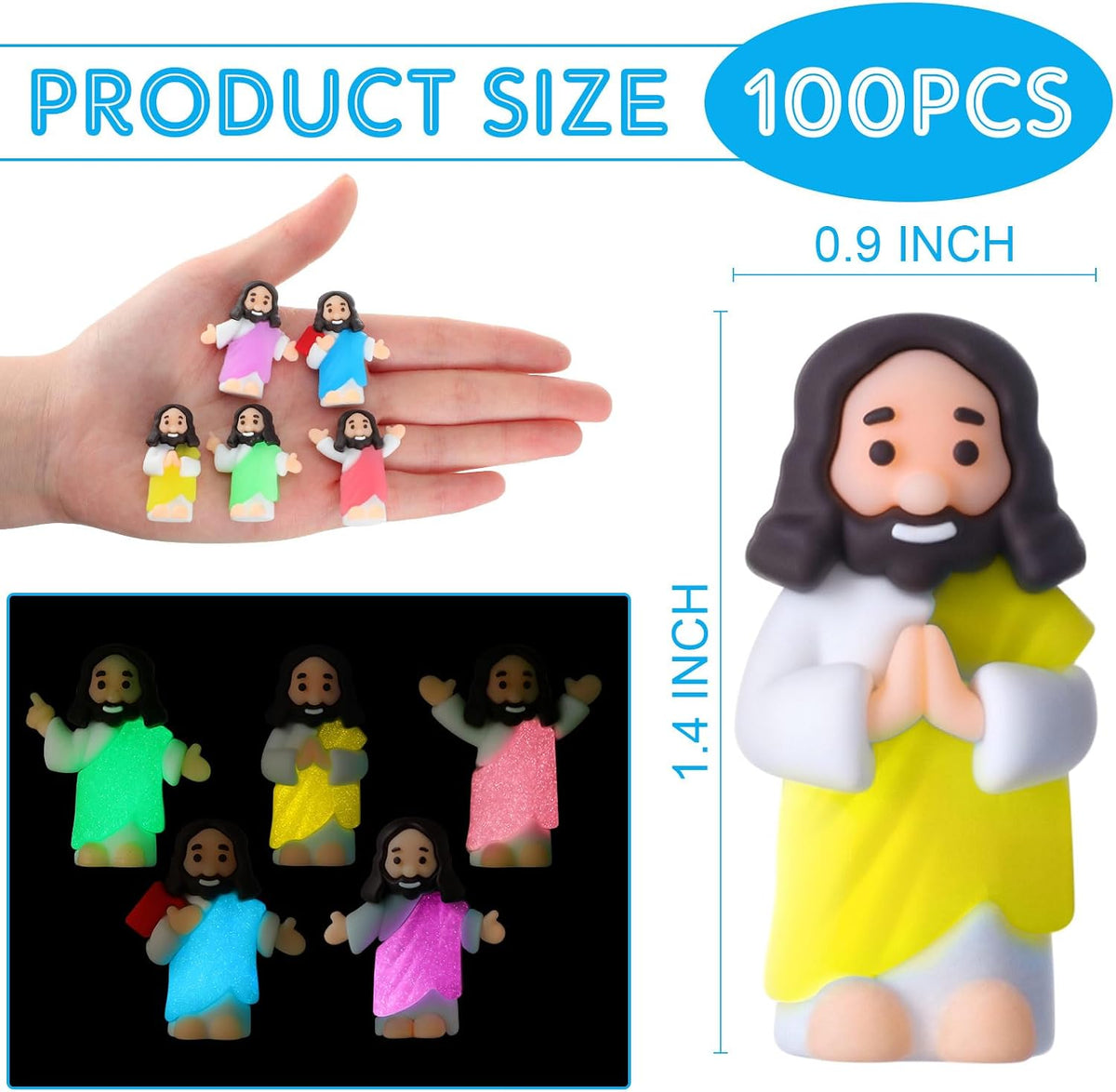 CroBlissful 50 little Jesus figurines that glow in the dark, five colors - view 27