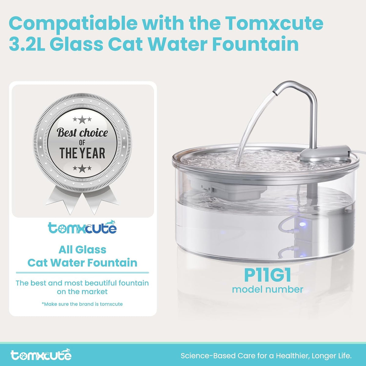 Tomxcute Official Glass Cat Water Fountain Replacement Filters-10+2 - 10 Filters+2 Sponges (6 month set) - image 2