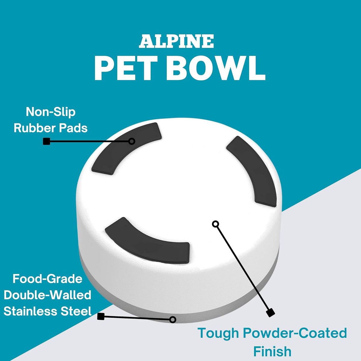 Alpine Set of 2 Stainless Steel Dog Bowls, Non Slip - 32 oz / Black - image 3