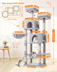 Taoqimiao Cat Tree, 67 in Tall Cat Tower with 2 Plush Cat Condos – Essentials for Cats - 67 inches / Light Gray - image 2