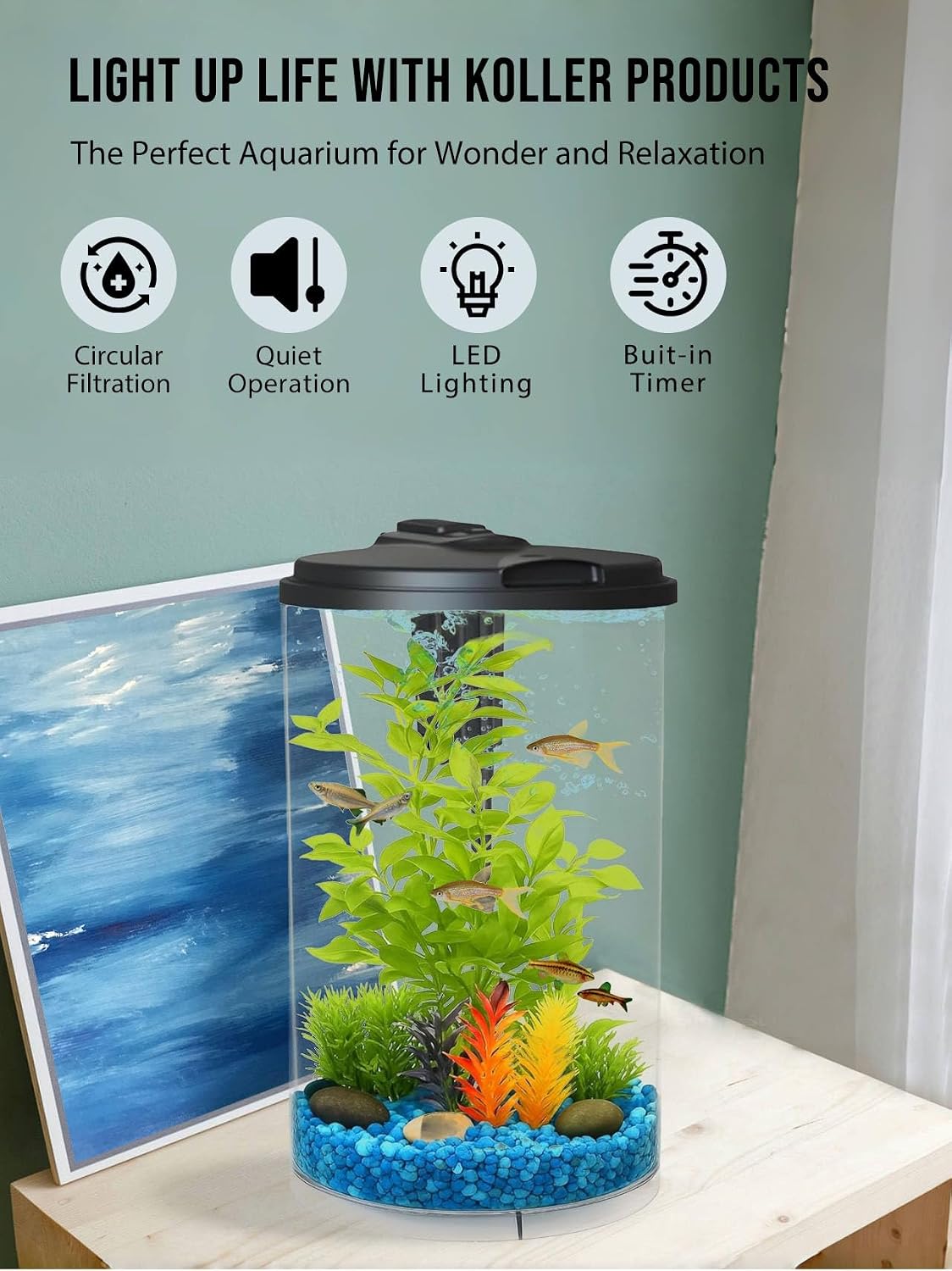 Koller Products AquaView 3-Gallon 360 Aquarium with LED Lighting - image 2
