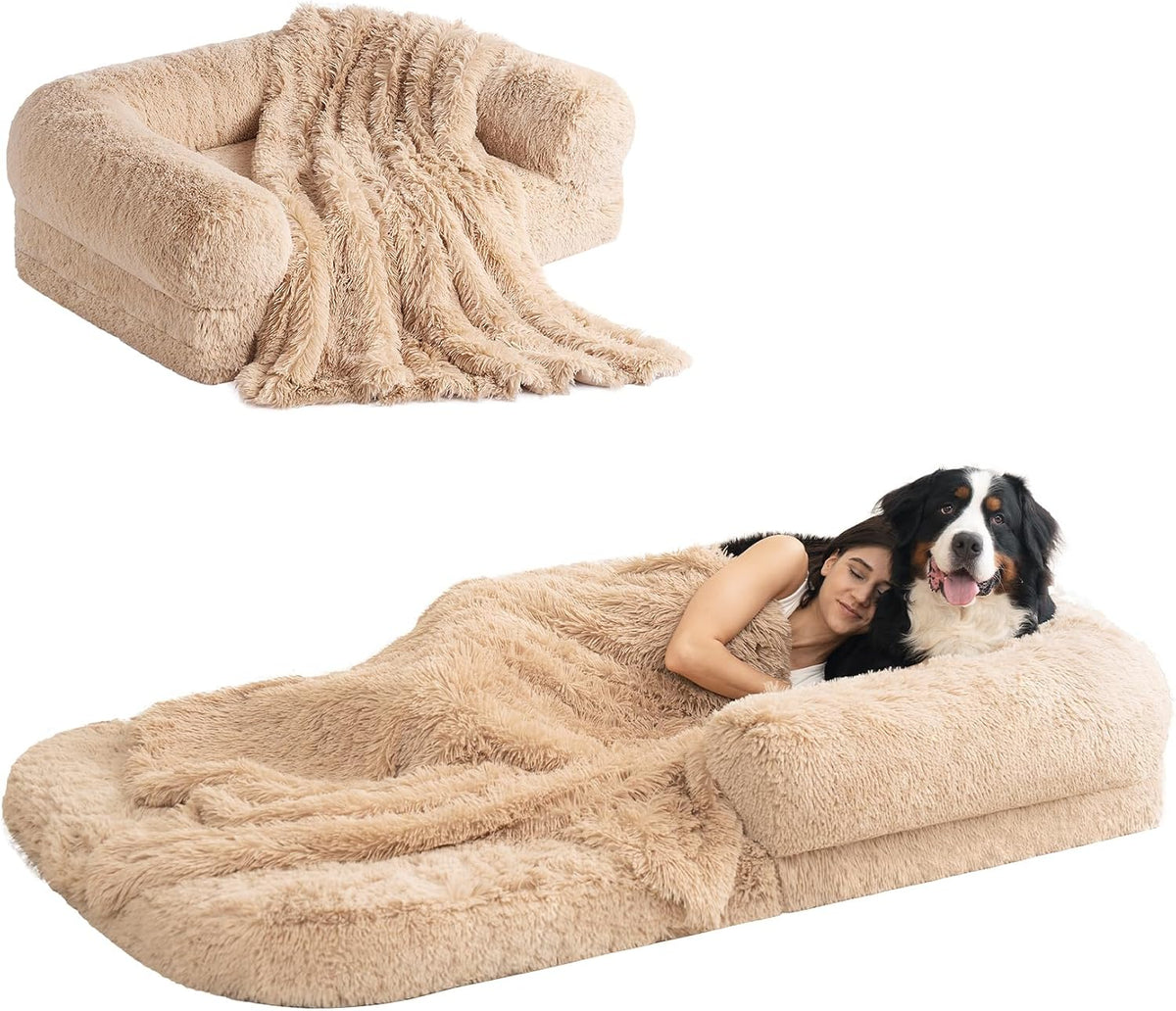 EHEYCIGA Orthopedic Foldable Human Dog Bed, 72x44x11 - 72x44x11(Folded 44x36) / Camel