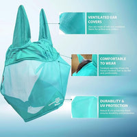 Harrison Howard UV-proof Multi-Function Fabrics Thick Fleece Padding Horse Fly Mask Half Face with Ears Mint Horse Large