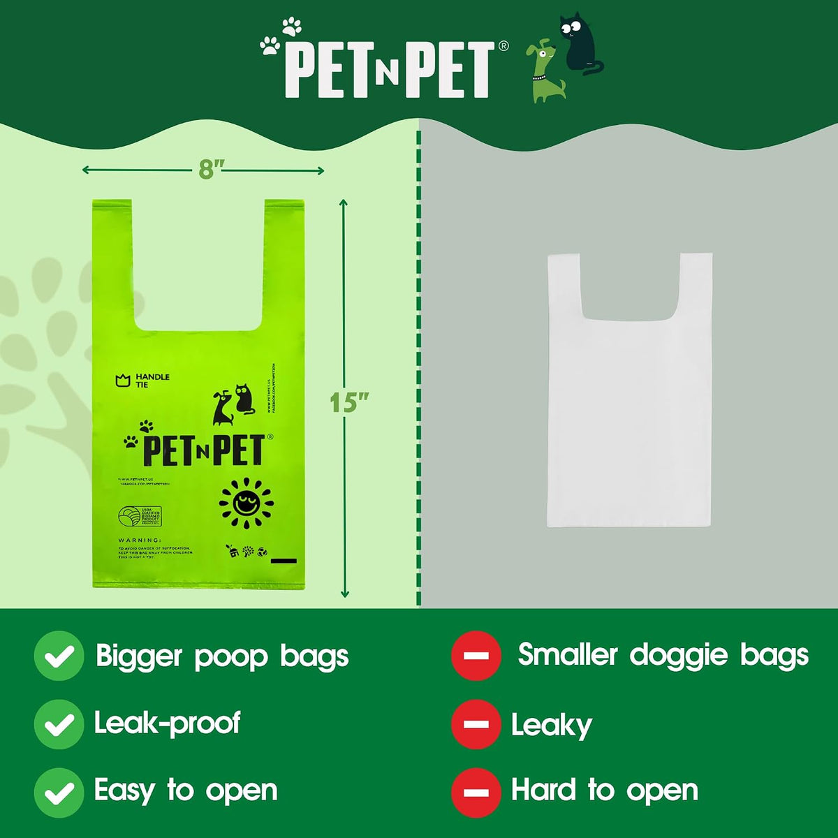 Pet N Pet Poop Bags for Dogs, Unscented, Tie Handles Thick - 800 Count (Pack of 1) / 800 Unscented with Handle - image 2