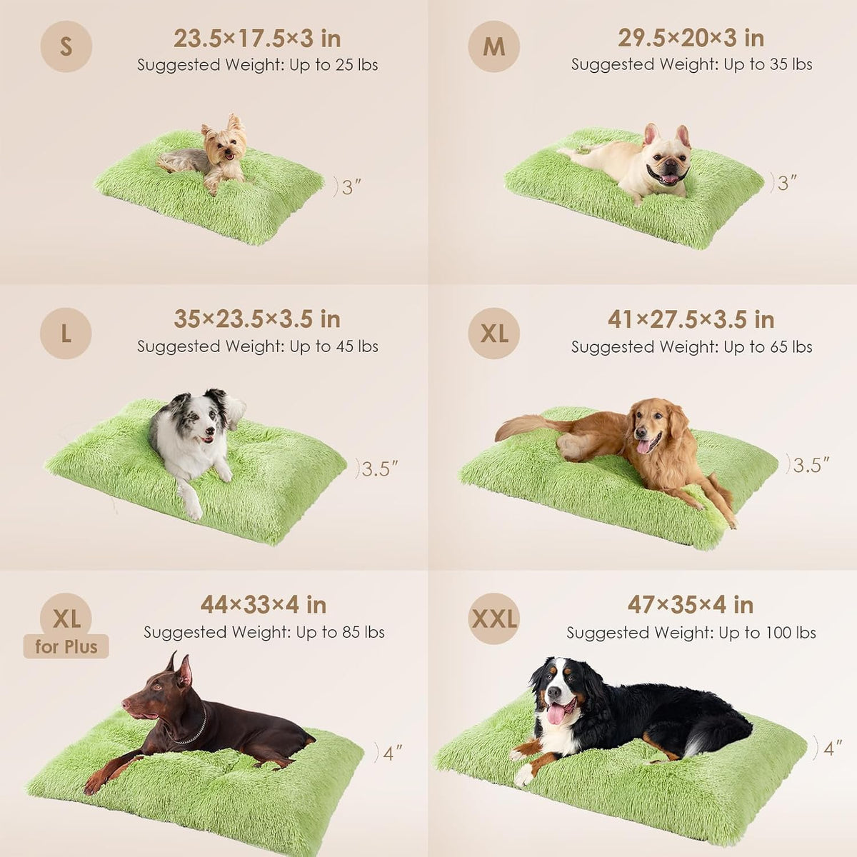 EHEYCIGA Fluffy Dog Crate Bed, Plush Extra Large Dog Pillow - Green / 35 x 23 - image 2