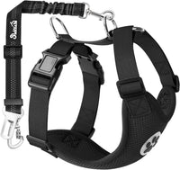 SlowTon Dog Seat Belt and Harness for Car, B M - Black / Large