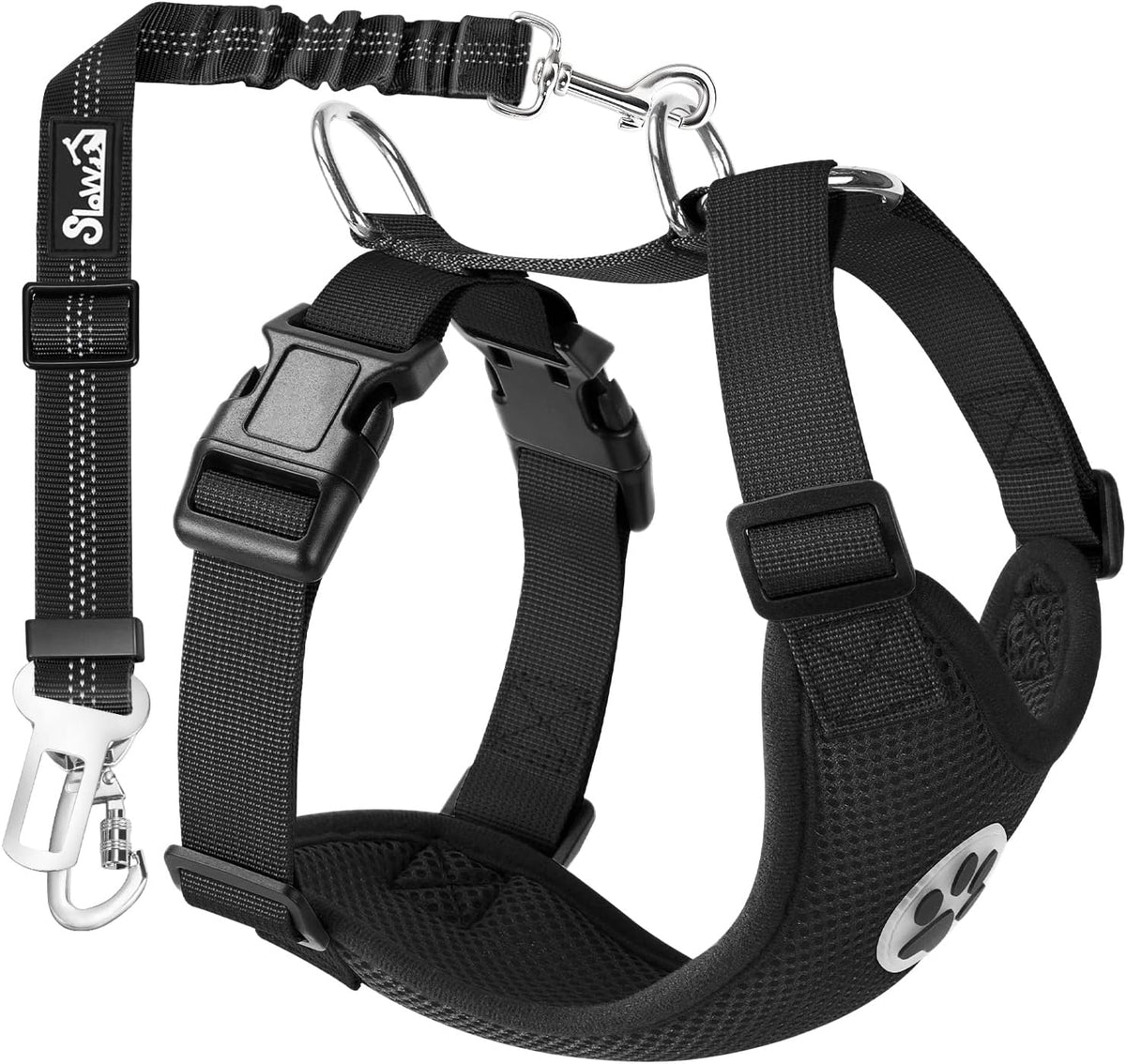 SlowTon Dog Seat Belt and Harness for Car, B M - Black / Large