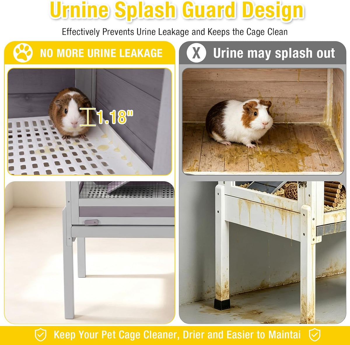 Aivituvin 2-Story Guinea Pig Cage Wooden Indoor Bunny Cage Rabbit - Grey - image 2