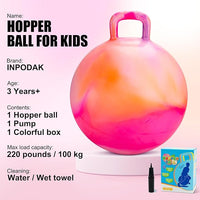 INPODAK Hopper Ball 18 Inch Bouncy Ball with Handle for Kids, Hippity Hop Jumping Bounce Hopping Toy for Boys Girls Ages 3-6 Includes Pump and Gift Box Great Gift for Birthday