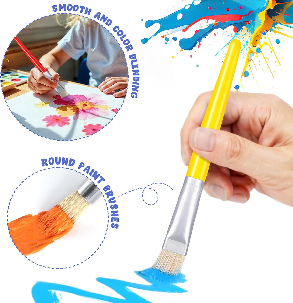 Joyooss kids paint brushes 12 pack, 6 round and 6 flat brushes with colorful plastic handles - view 16