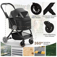 Lightweight Dog Stroller for Small Dogs & Cats Portable Compact Folded Pet Stroller Up to 35lbs Medium Pets One Click Folding Large Cat Carriage with Convertible Canopy Storage Basket-Black