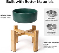 Elevated Cat Water Bowl, Ceramic Raised Cat Food Bowl with Adjustable Bamboo Stand, 5.1" Compact - Large / Grey - image 3