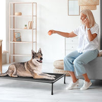 Veehoo Chewproof Elevated Dog Bed - Cooling Raised Pet Cot, Breathable Mesh, Washable & Non-Slip for Large Dogs, Indoor/Outdoor, Black Mat and Black Frame, 49x33inches (Model CWC2203A03)