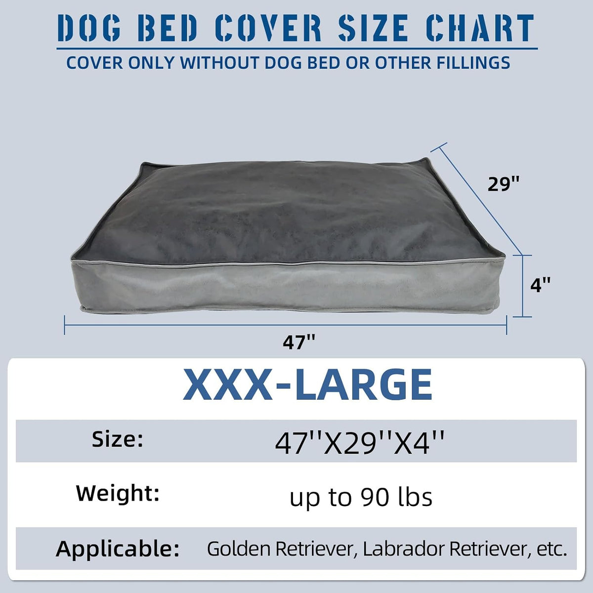 Dog Bed Covers Replacement Washable - 47"L x 29"W x 4"Th / Grey - image 2
