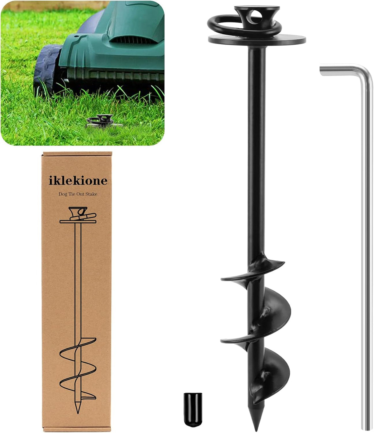 iklekione Dog Tie Out Stake, 360° Swivel -No Tangl - Only Round head Stake
