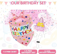 SCENEREAL Dog Birthday Bandana with Hat and Dress Girl Set, Large Dog Birthday Party Supplies, Cute Pink Tutu Skirt Outfit for Medium Large Dogs