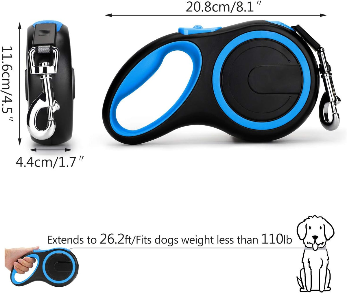 Segarty 26ft Dog Leash Retractable - Blue / 26ft(up to 110 lbs) - image 3