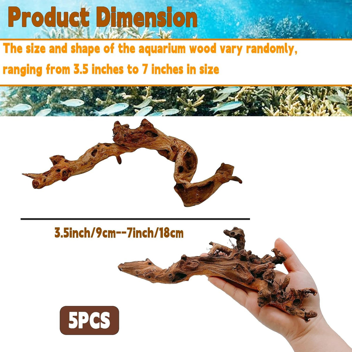 Aquarium Driftwood 3PCS Natural Trunk Driftwood Assorted Branches - Mopani driftwood 3.5-7in 5PCS - image 2