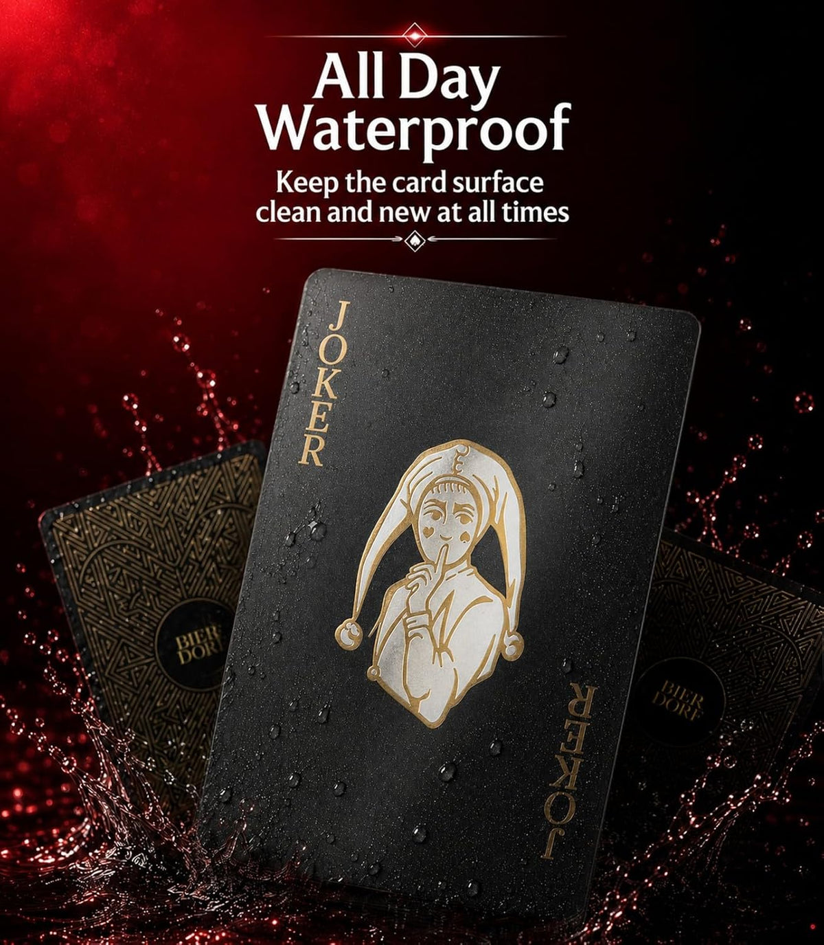 BIERDORF Waterproof Playing Cards, Deck of Cards, Poker Size – Fun for Kids & Family - Mattle Black - image 2