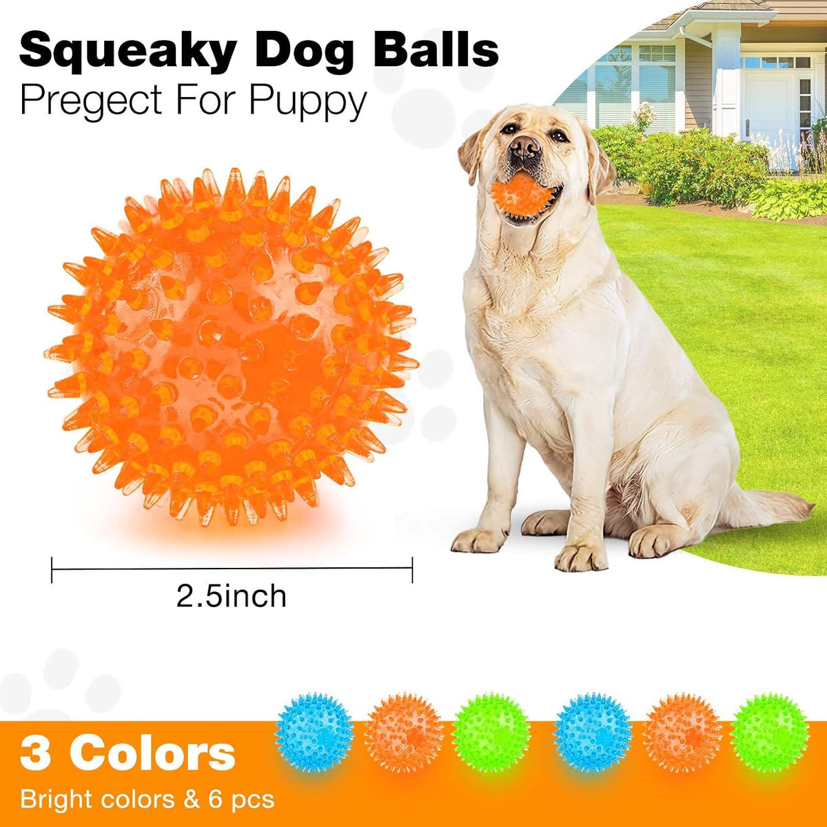 PUPTILY 2 Different Functions Interactive Ball for Dogs 2.5” Squeaky - 6pcs - image 2