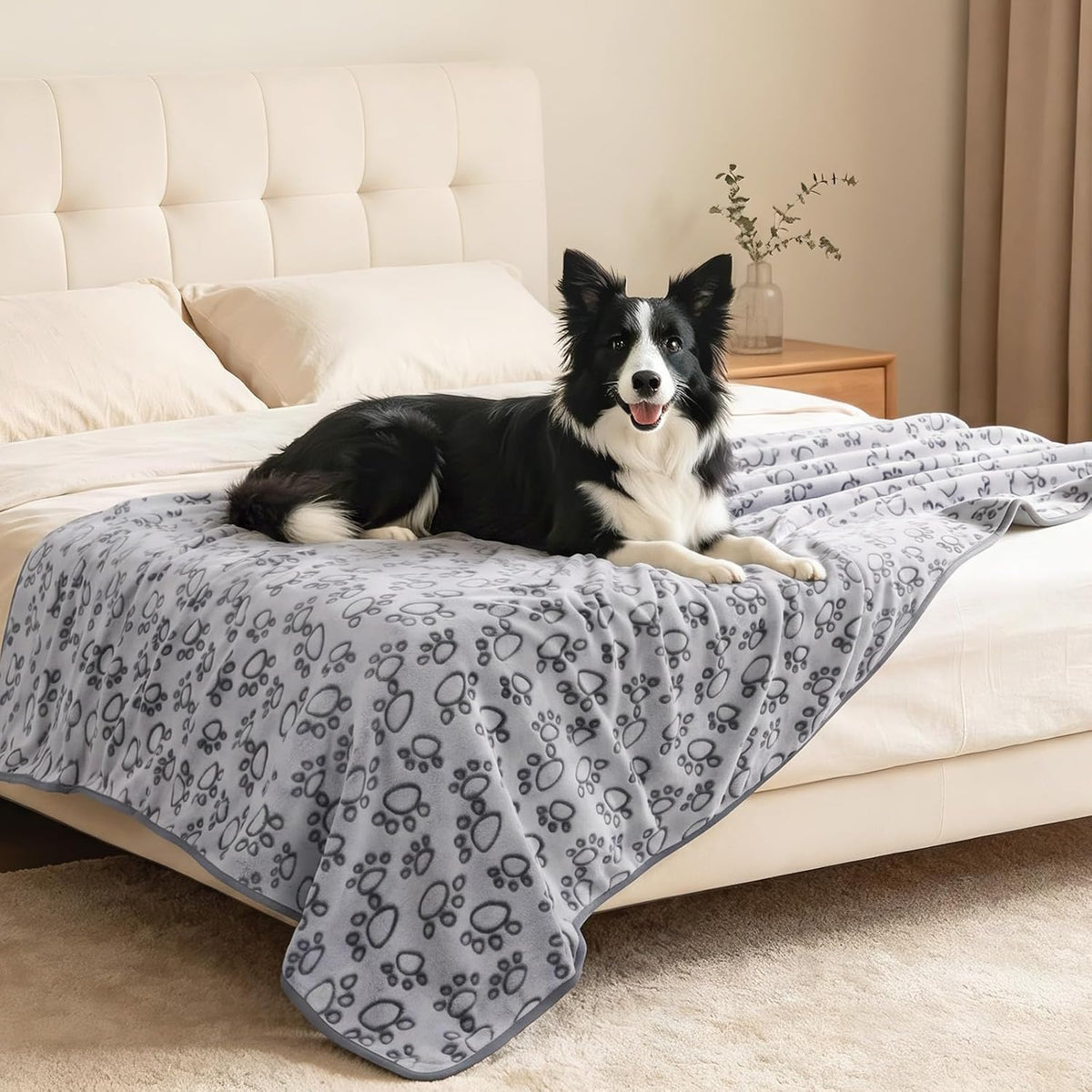 Luciphia Fluffy Paw Print Dog Blanket Large/Medium/Small - Grey Paw / 80x60 inches