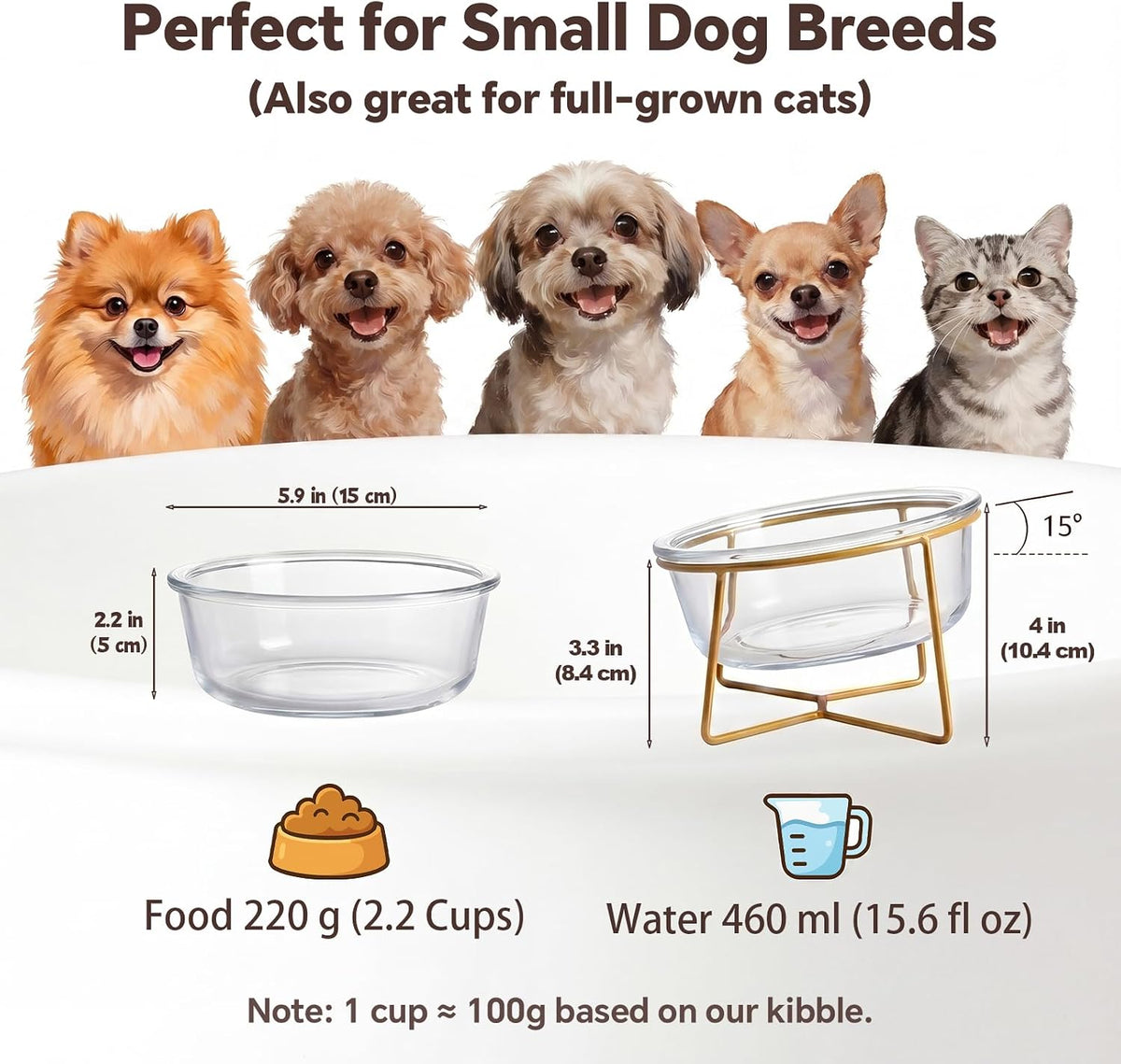 Small Glass Tilted Elevated Cat Dog Bowl Raised Cat Food Water Bowl - Small / Glass - image 2