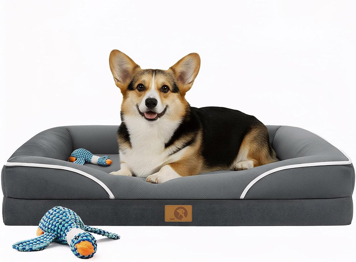 Homemate Dog Bed Large Sized Dog: 42"x30" Orthopedic Pet Bed with Toy – Essentials for Dogs - 36.0"Lx27.0"Wx6.5"H / 00-Dark Grey