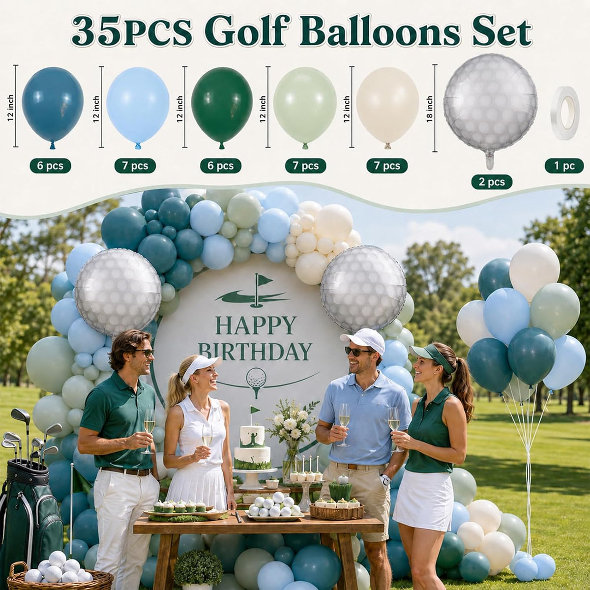 Blue Silver Balloon 12Inch Dark Metallic Blue Silver Confetti Latex - Blue Green White Golf - image 2