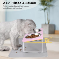 Upgraded Elevated Cat Bowls with Food Mat - Pink-2Bowls - image 4